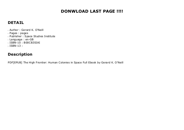 The high frontier human colonies in space epub free